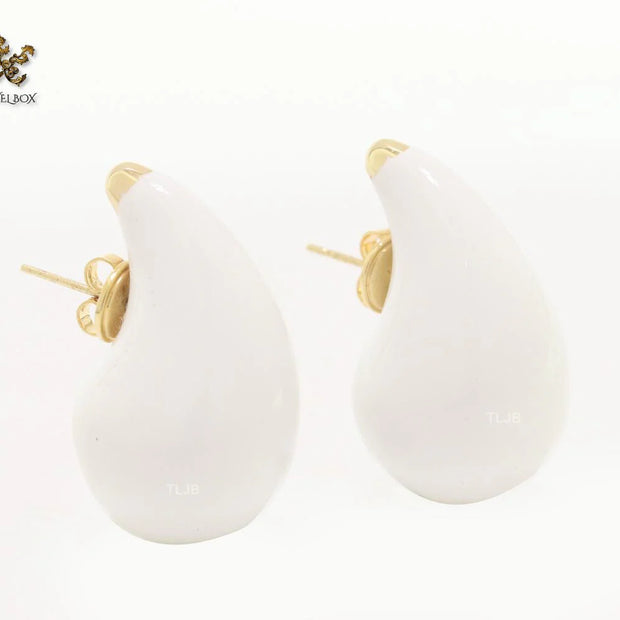 Teardrop white enamel studs