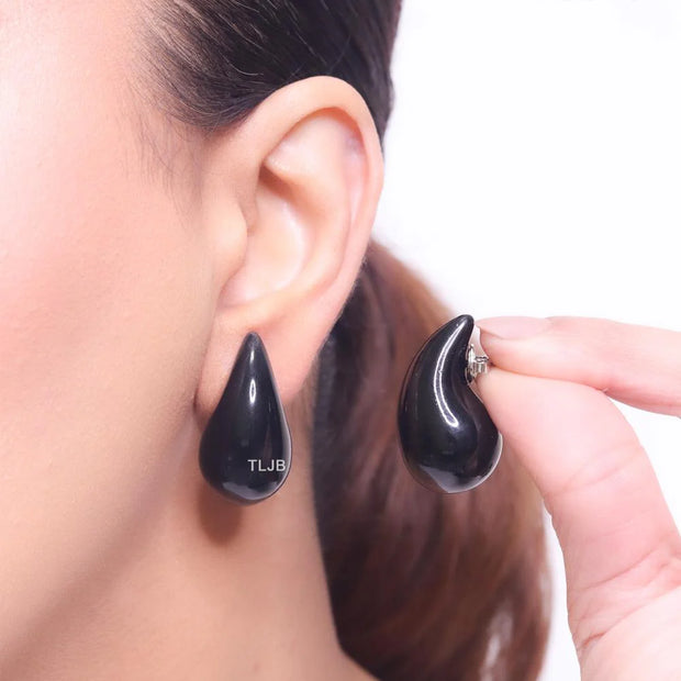 Teardrop black enamel studs