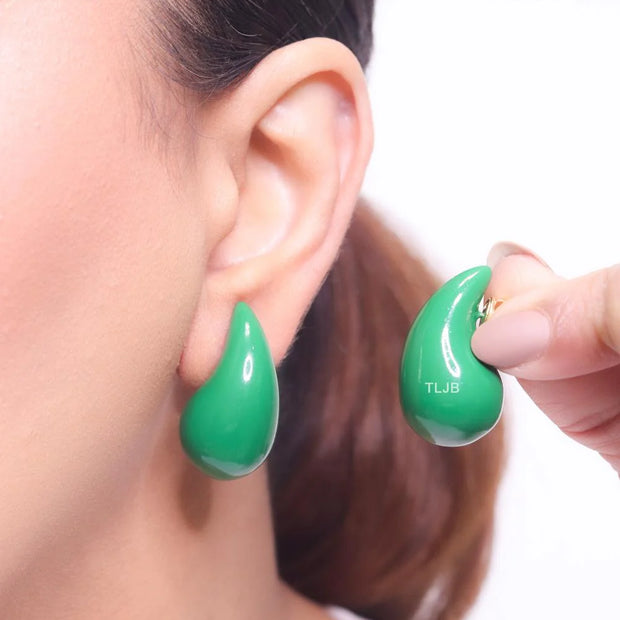 Teardrop green enamel studs