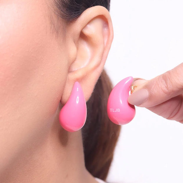Teardrop pink enamel studs