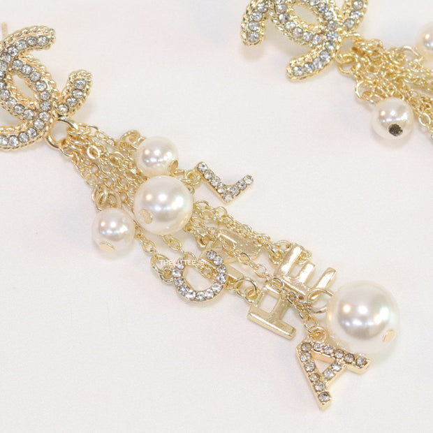 Twin C cz tops with chain alphabet and pearl drops