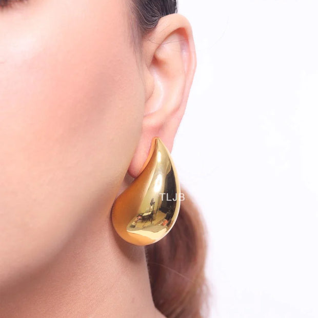 Teardrop gold studs - Large 42mm