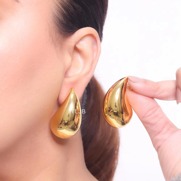 Teardrop gold studs - Large 42mm