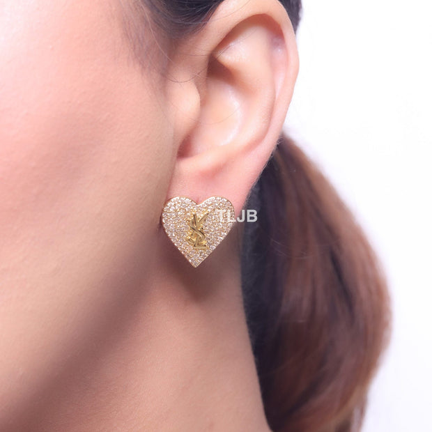 Alphabet Y cz and heart studs gold