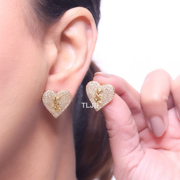 Alphabet Y cz and heart studs gold