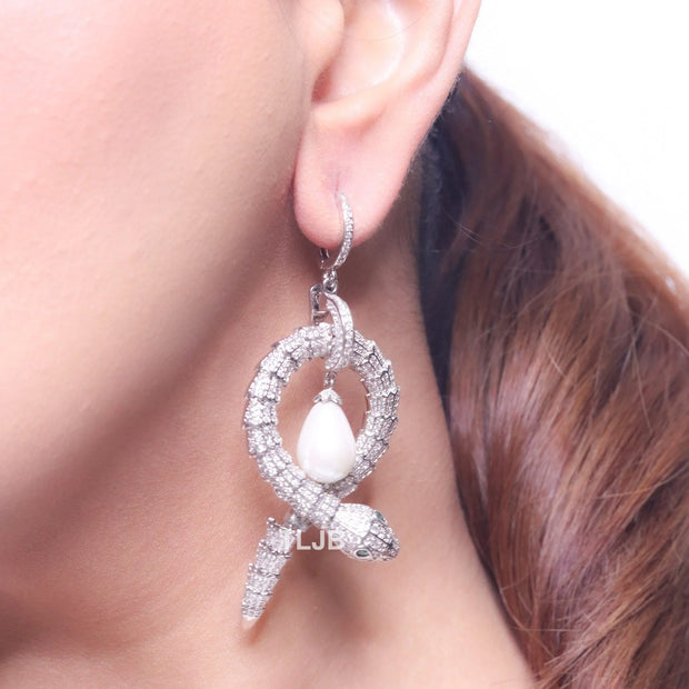 Patinum serpentine & pearl statement earrings