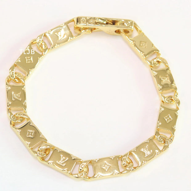 Alphabet L & V link chain gold bracelet