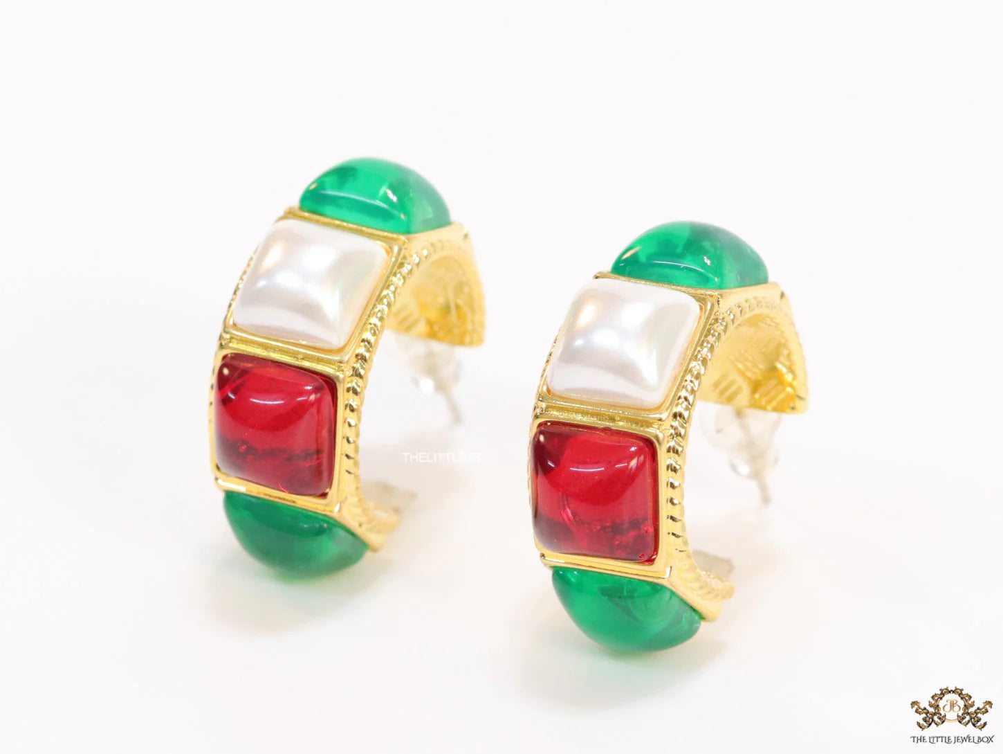 Gold plated open earrings with multi coloured stones and cz