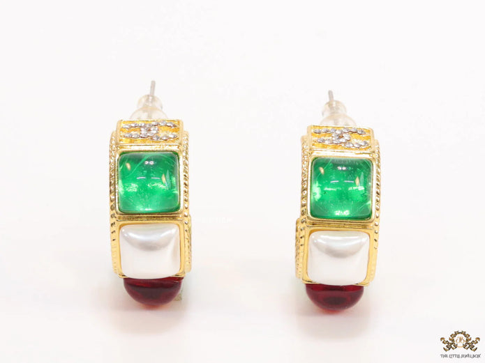 Gold plated open earrings with multi coloured stones and cz