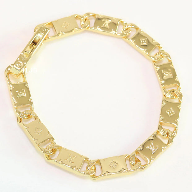 Alphabet L & V link chain gold bracelet