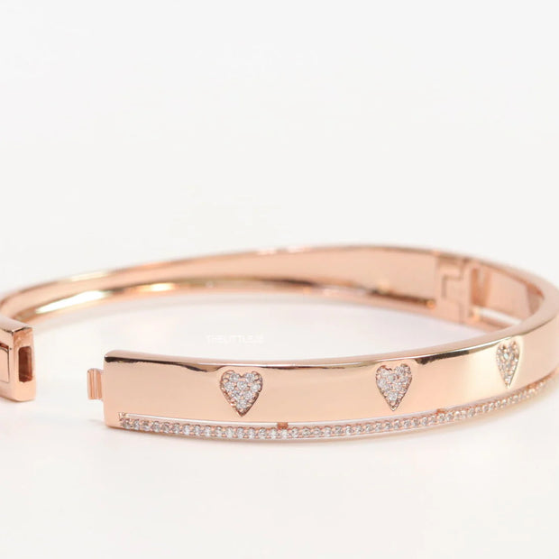 Rose gold bracelet with cz hearts and single line cz
