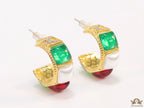 Gold plated open earrings with multi coloured stones and cz