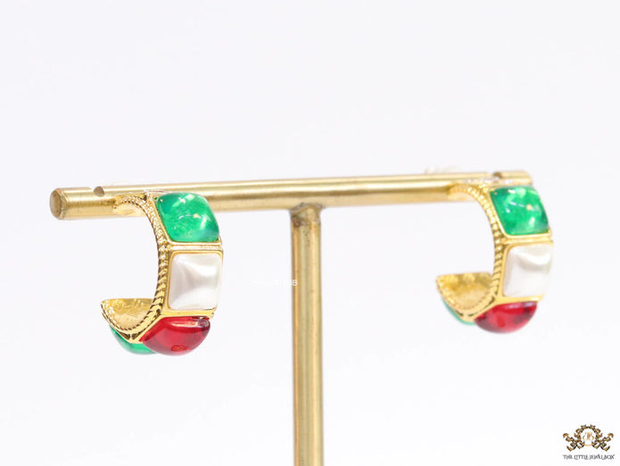 Gold plated open earrings with multi coloured stones and cz