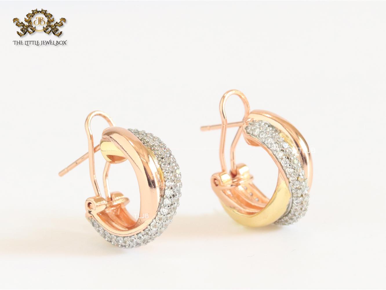 Rose gold and platinum cz small hoops