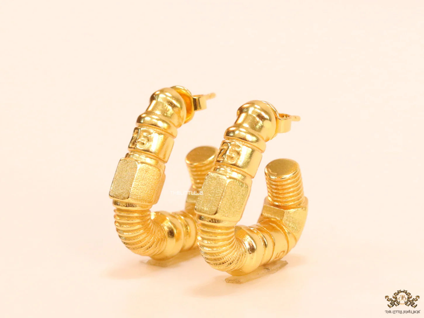 Alphabet BV Gold plated open bent bolt shape earrings