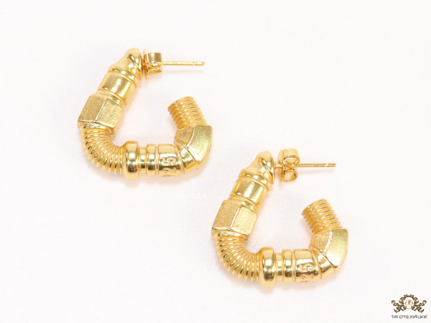 Alphabet BV Gold plated open bent bolt shape earrings