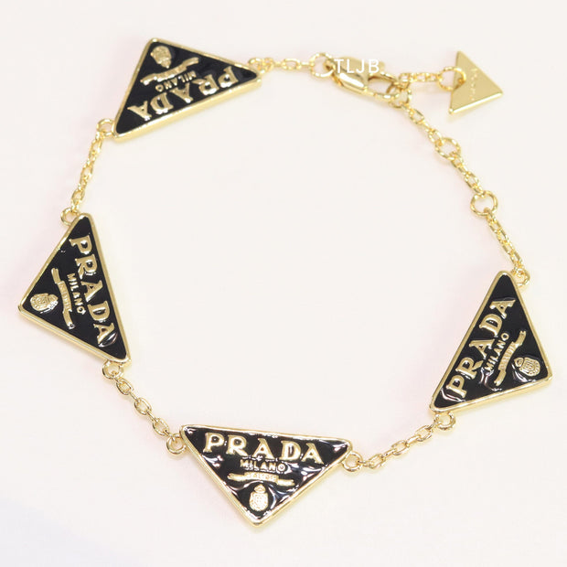 Alphabet P black enamel bracelet