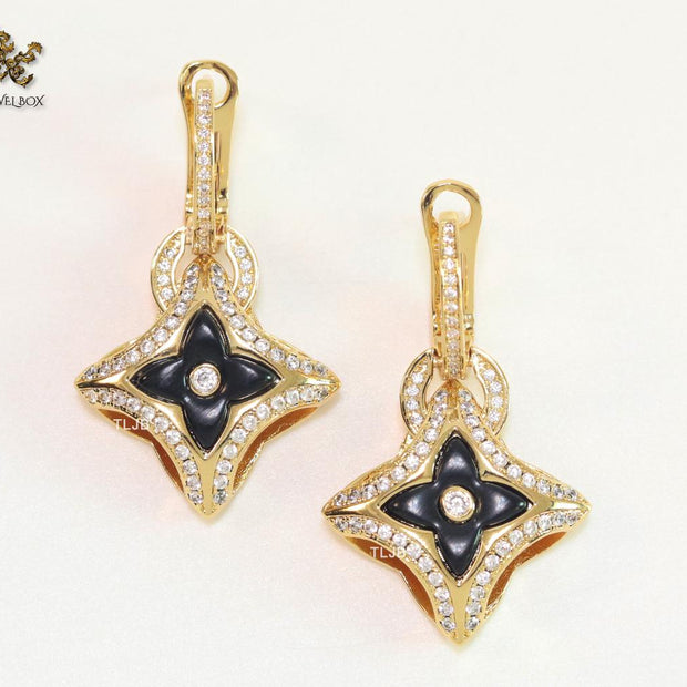 Black MOP gold & cz danglers