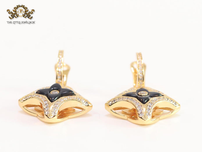 Black MOP gold & cz danglers
