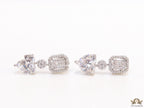 Cz baguette earrings in platinum with heart shape cz drop