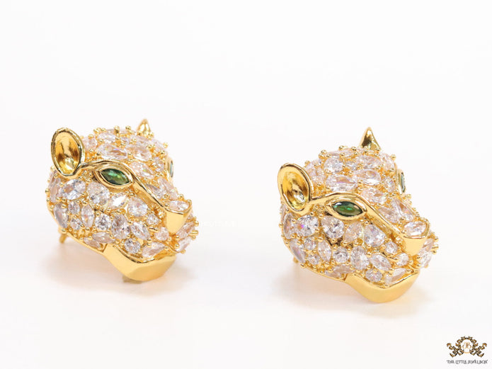 Cz Panther studs in golden finish