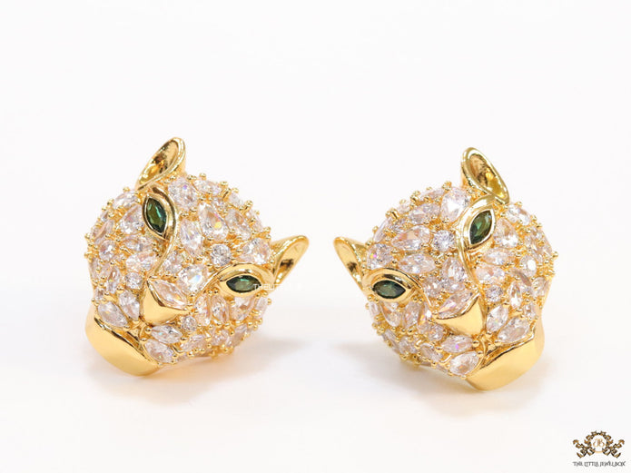 Cz Panther studs in golden finish