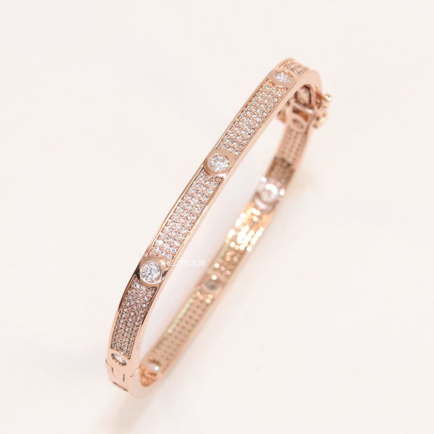 Rose Gold plated openable bracelet studded with cz