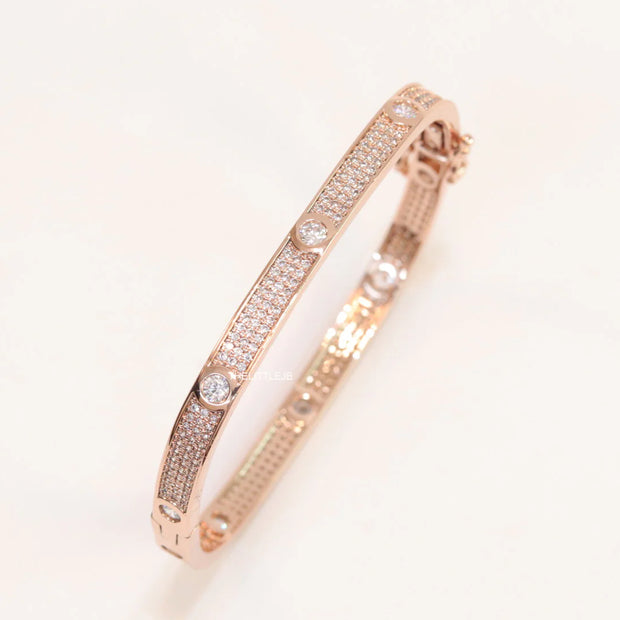 Rose Gold plated openable bracelet studded with cz