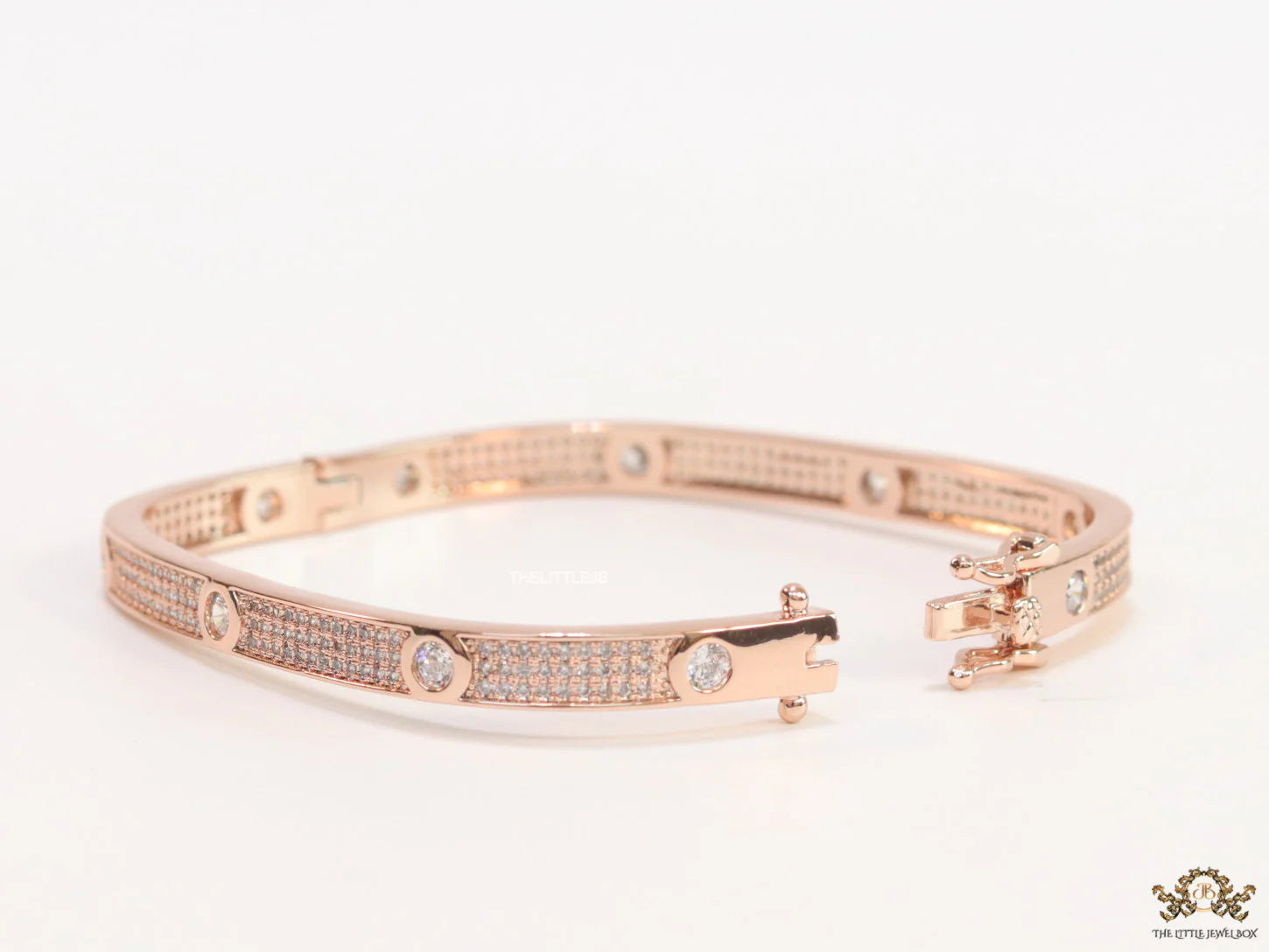 Rose Gold plated openable bracelet studded with cz