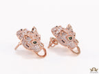 Cz panther face clip on studs in rose gold