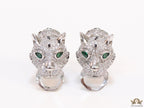 Cz panther face clip on studs in platinum finish