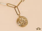 Gold plated link chain necklace with charms- snake, star fish, saturn, snail shell, Sun n Moon