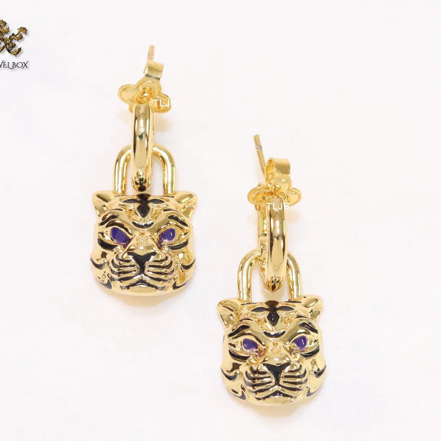Gold & black tiger face danglers