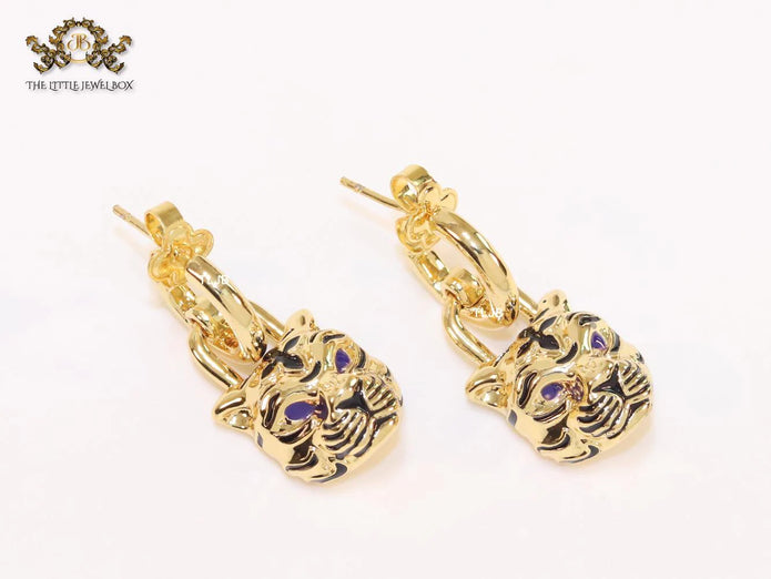 Gold & black tiger face danglers
