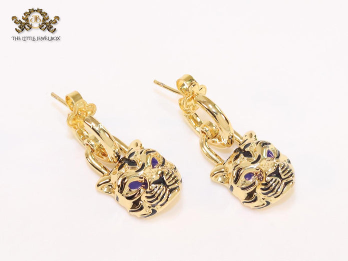Gold & black tiger face danglers