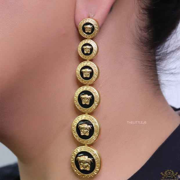 Golden and black long Medusa dangles