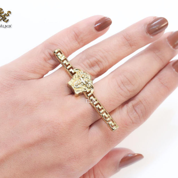 Gold plated embossed medusa statement ring