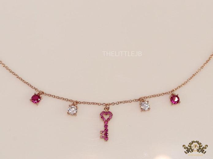 Cz key necklace in rose gold plating