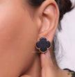 Black clover stud earrings in rose gold plating