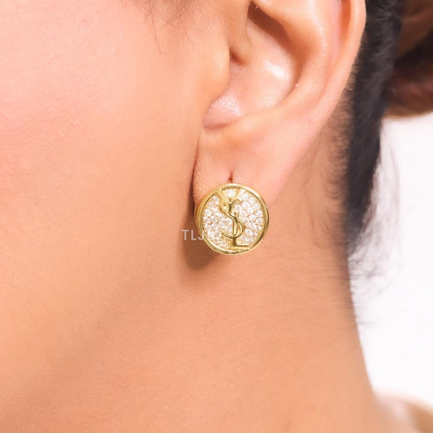 Alphabet Y & L small gold CZ studs