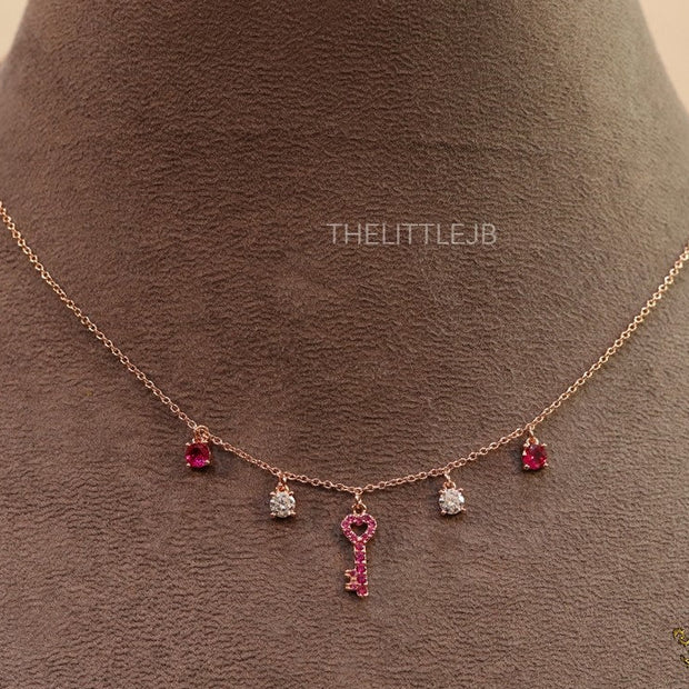 Cz key necklace in rose gold plating