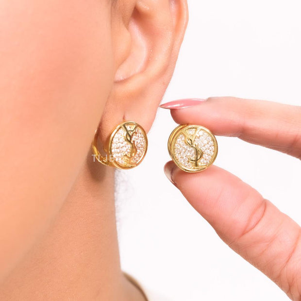 Alphabet Y & L small gold CZ studs