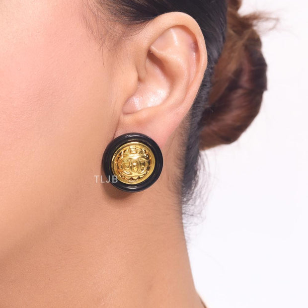 Double C gold and black enamel studs