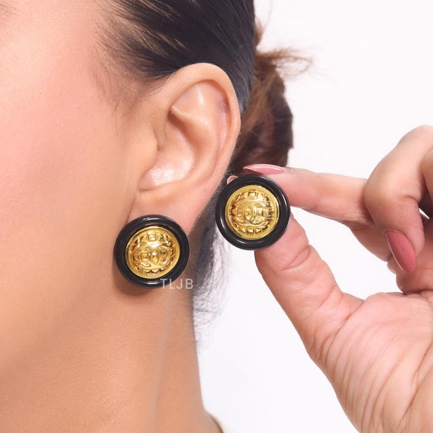 Double C gold and black enamel studs