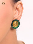 Double C gold and green enamel studs