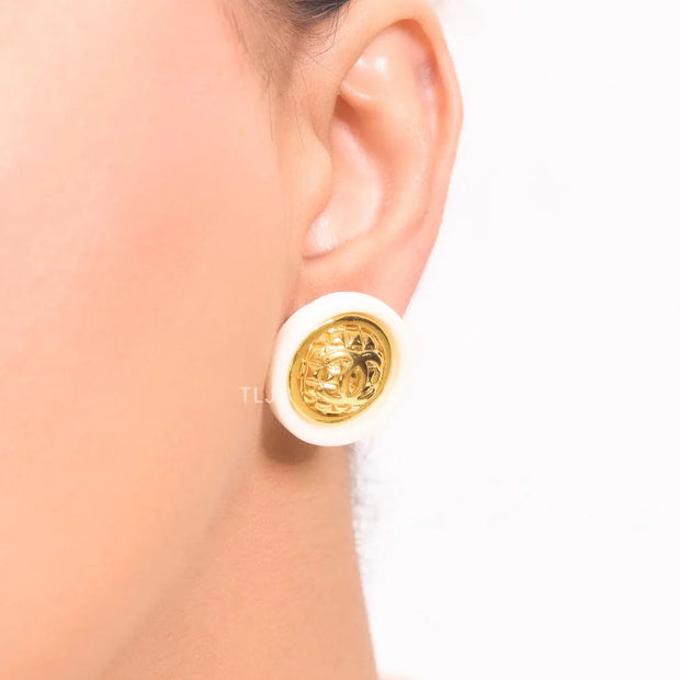 Double C gold and white enamel studs