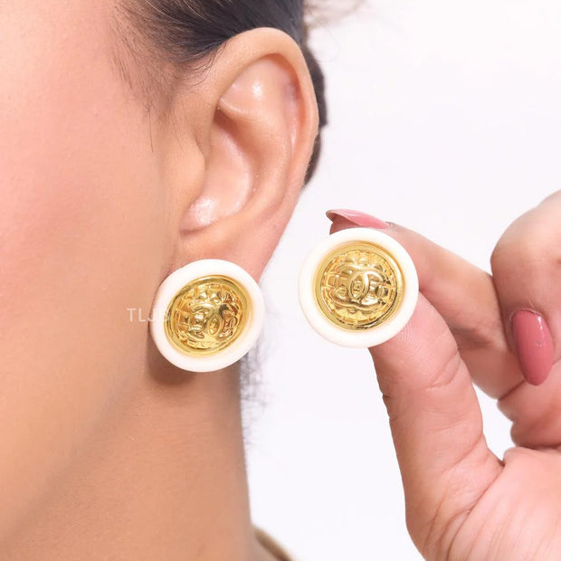 Double C gold and white enamel studs