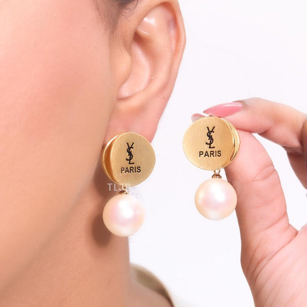 Alphabet Y & L matte gold and pearl studs