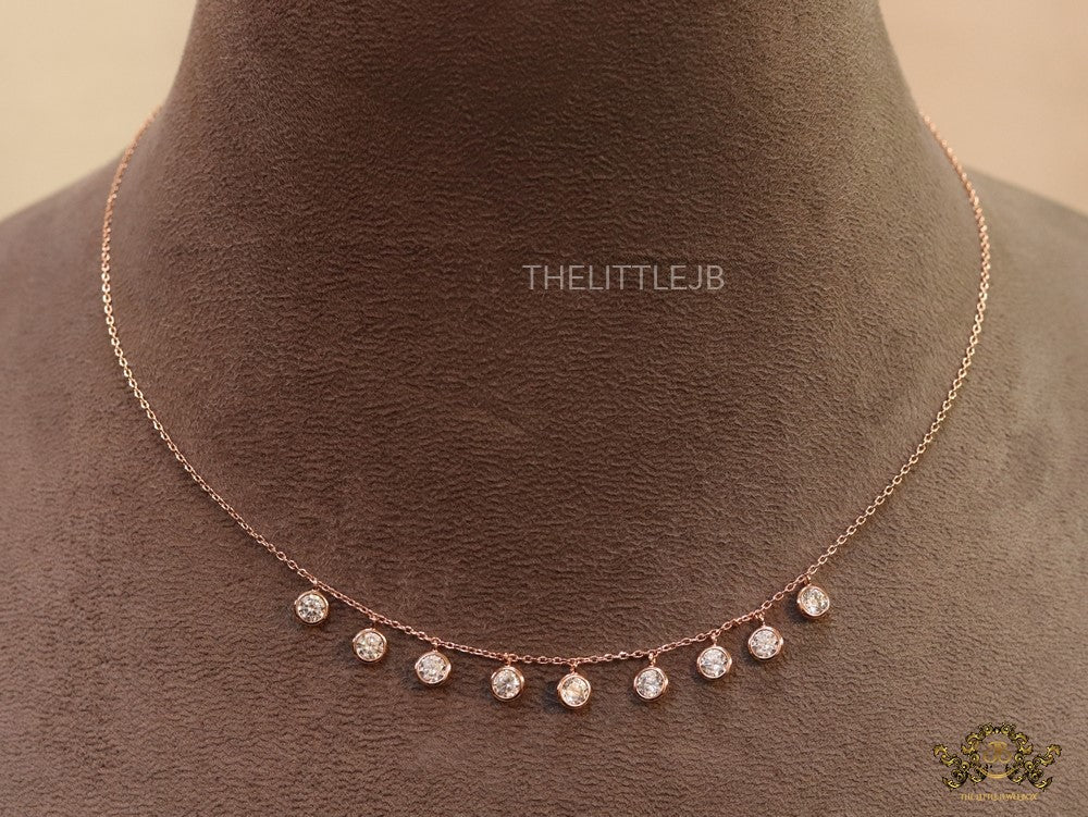 Rose gold plated chain with cz drop charms