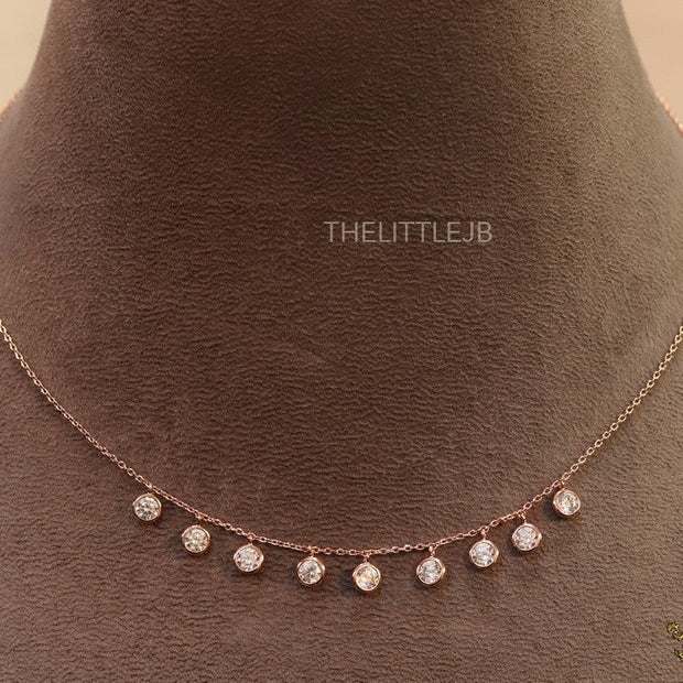 Rose gold plated chain with cz drop charms